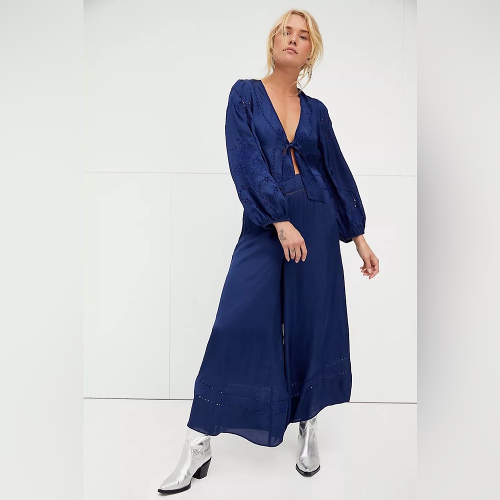 Free People It’s a Setup Embroidered Satin Pant Set - 2 piece - Picture 2 of 2
